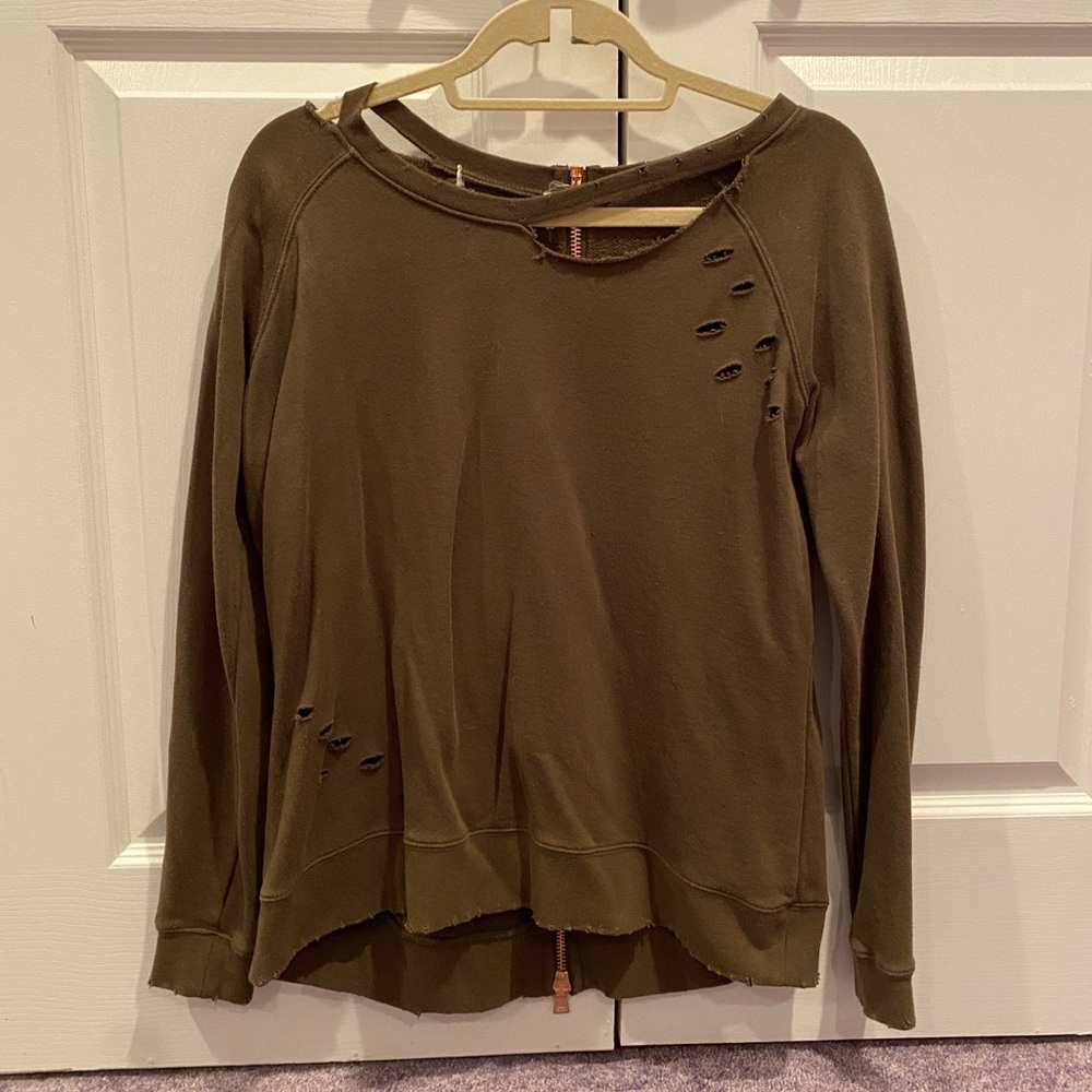 Distressed Zipper Sweatshirt